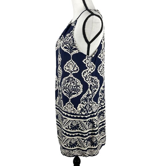Cupshe Women’s Shift Dress Small Navy Cream Floral Halter Sleeveless Mini Summer - Picture 5 of 12